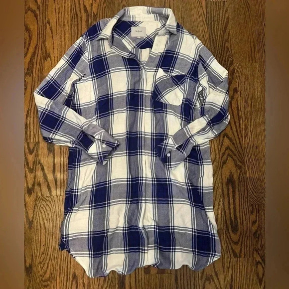 Like New Sawyer button shirtdress from Rails, Size Medium, Cobalt White Plaid - Picture 3 of 10